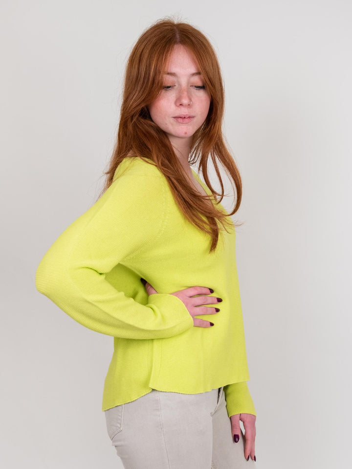 Maglia scollo a V in cotone verde acido