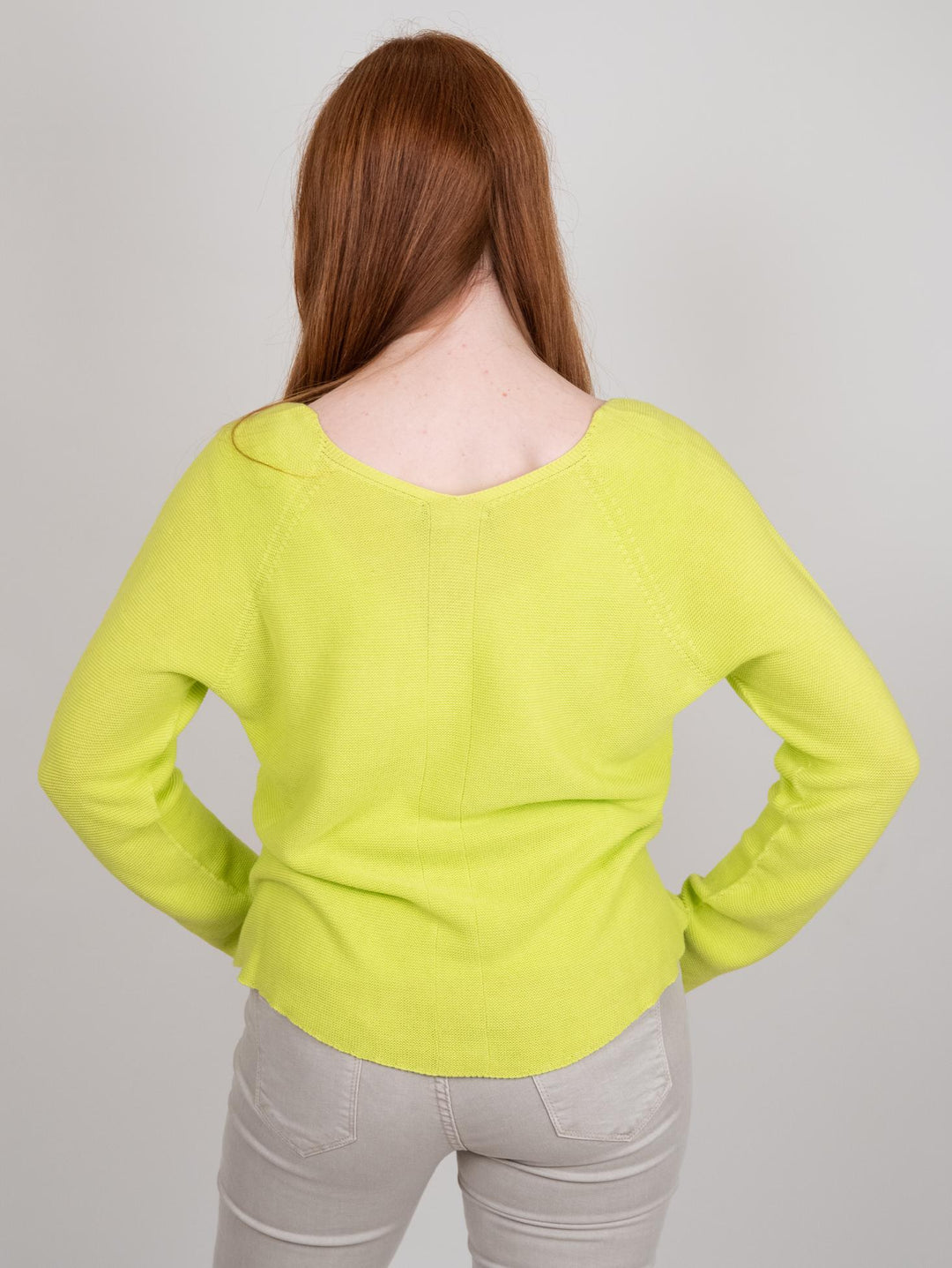 Maglia scollo a V in cotone verde acido