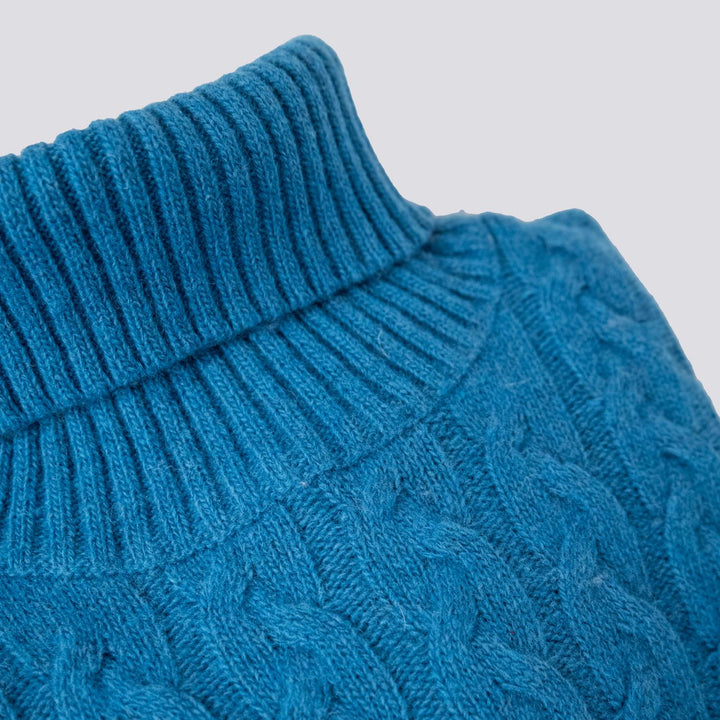 Maglione a collo alto con intreccio in lana turchese