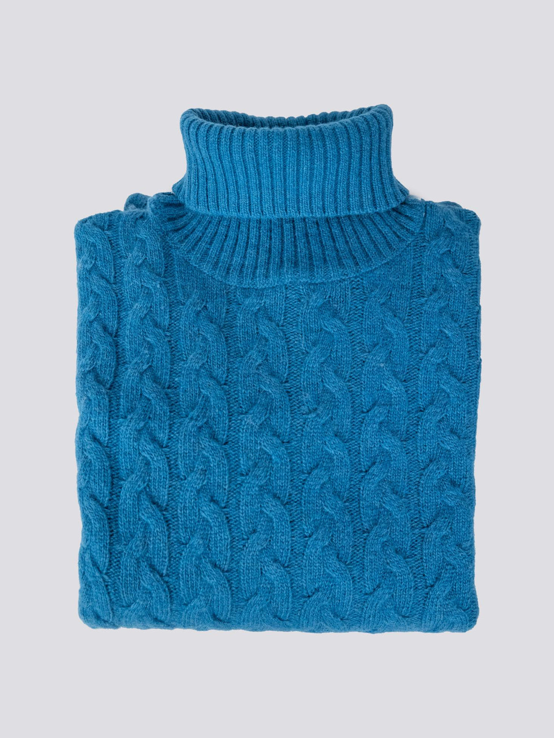 Maglione a collo alto con intreccio in lana turchese