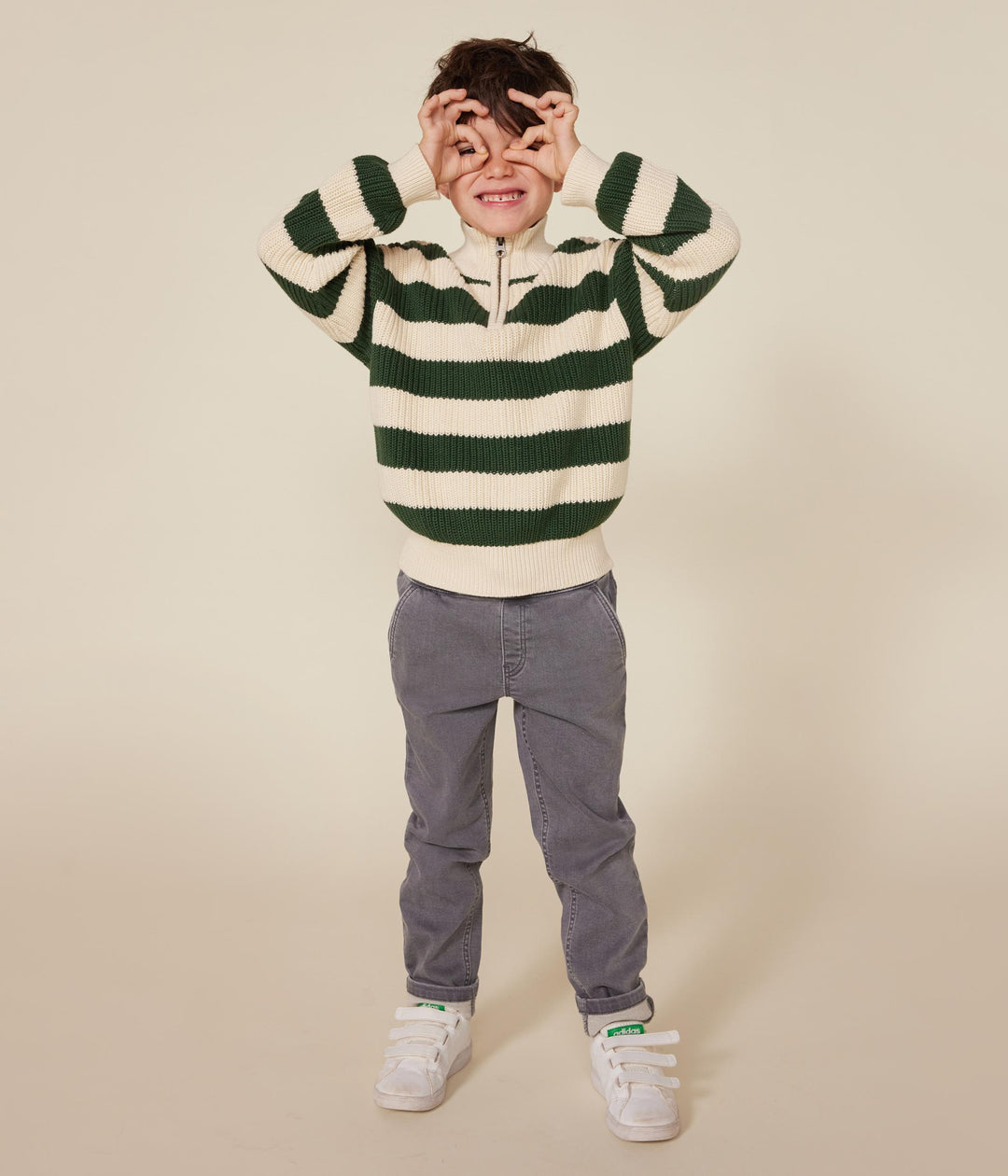 Maglione con mezza cerniera a righe verdi