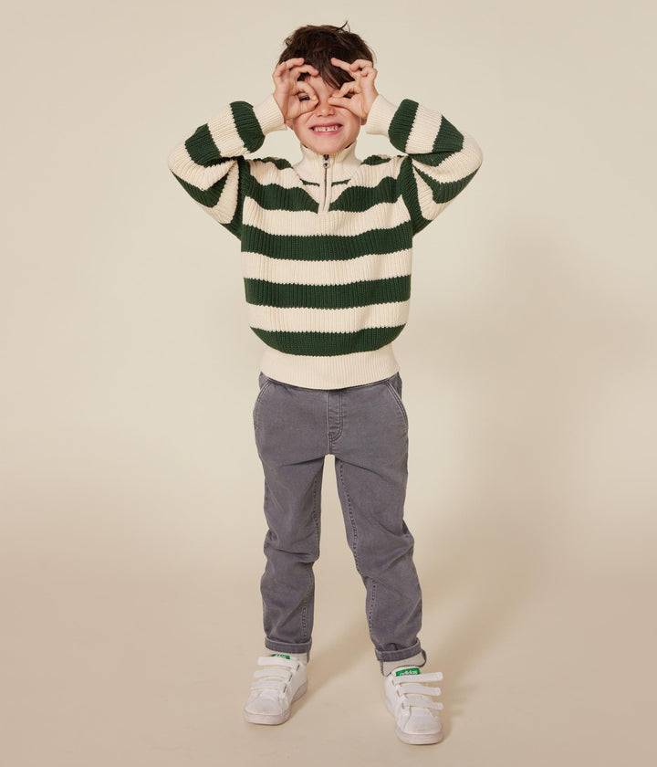 Maglione con mezza cerniera a righe verdi