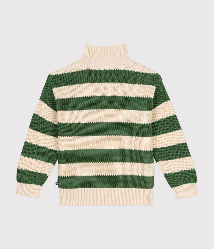 Maglione con mezza cerniera a righe verdi