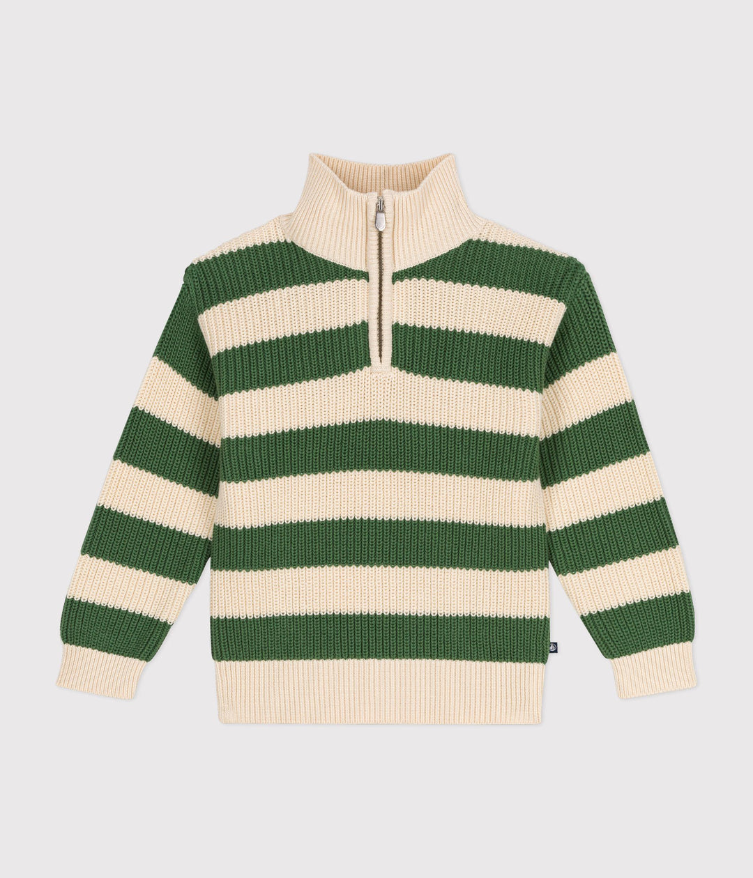 Maglione con mezza cerniera a righe verdi