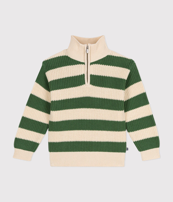 Maglione con mezza cerniera a righe verdi
