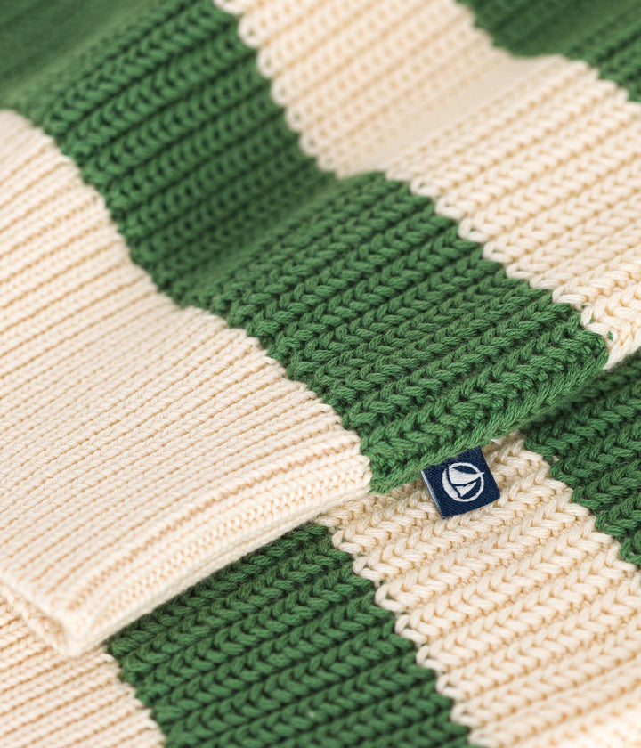 Maglione con mezza cerniera a righe verdi