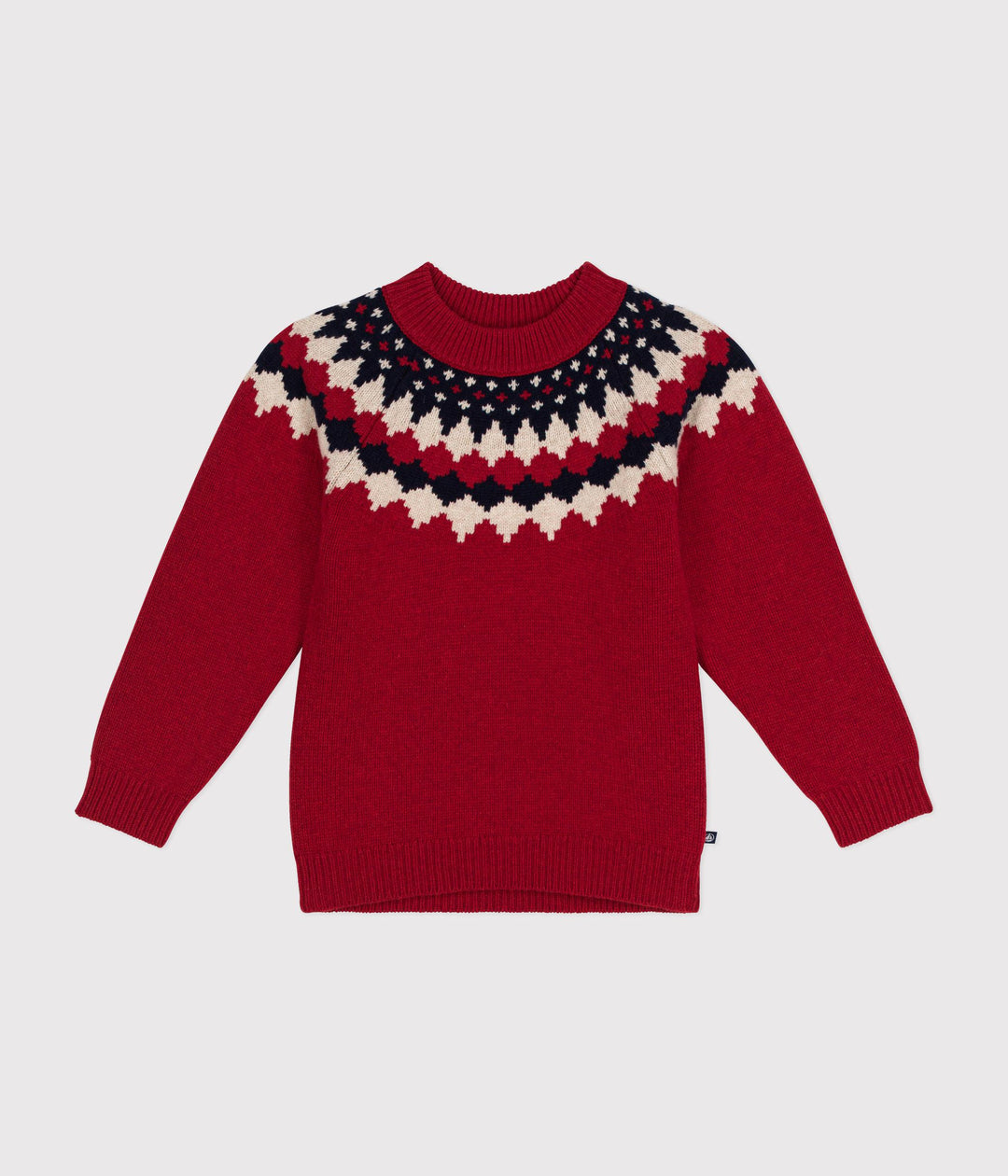 Maglione jacquard rosso con stampa in lana e cotone