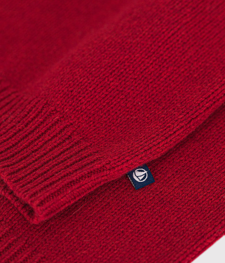 Maglione jacquard rosso con stampa in lana e cotone