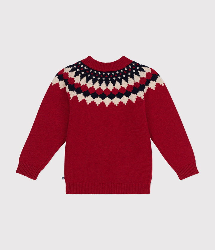 Maglione jacquard rosso con stampa in lana e cotone