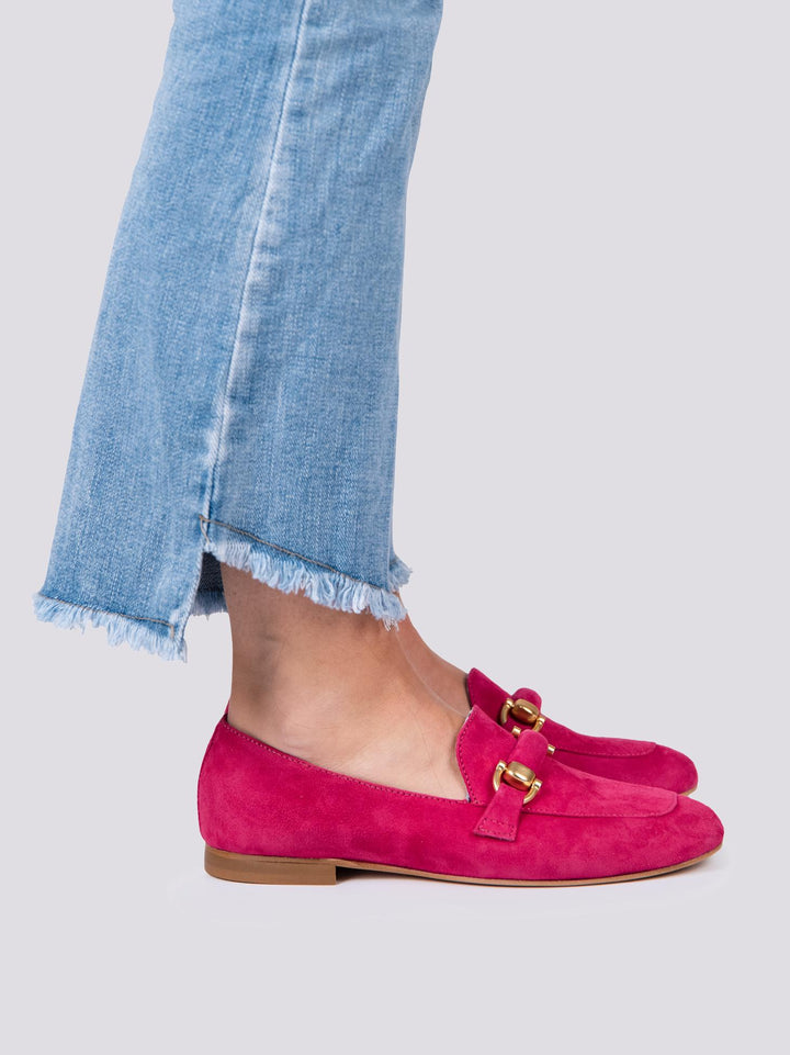 Mocassino in camoscio fucsia