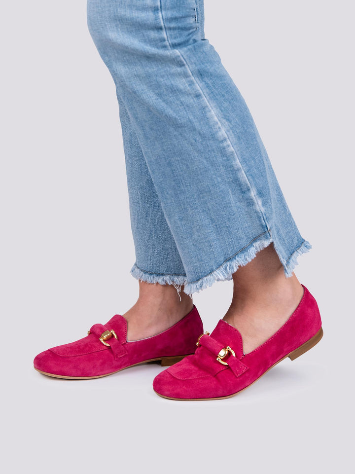 Mocassino in camoscio fucsia