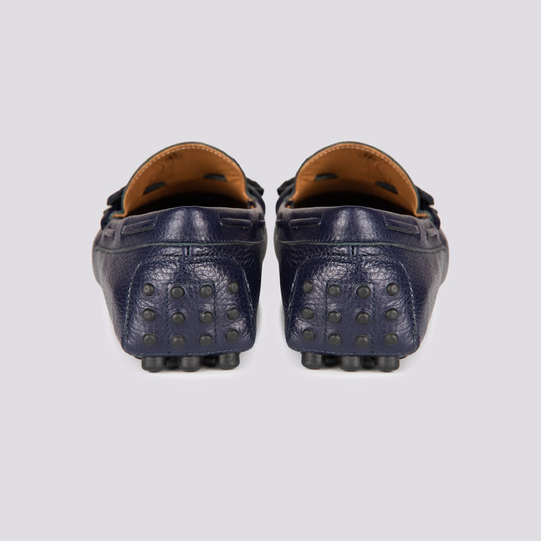 Mocassino in pelle blu notte con gommini