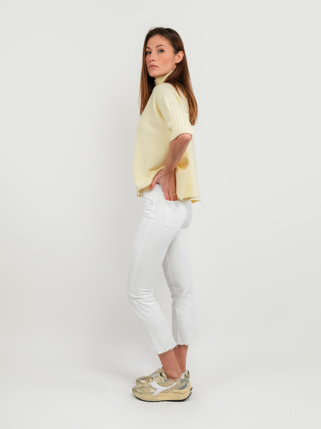 PANTALONE 5 TASCHE SFRANGIATO BIANCO