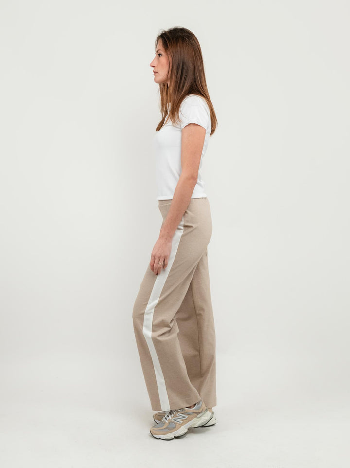 PANTALONE A PALAZZO BEIGE CON INSERTI LATERALI PANNA