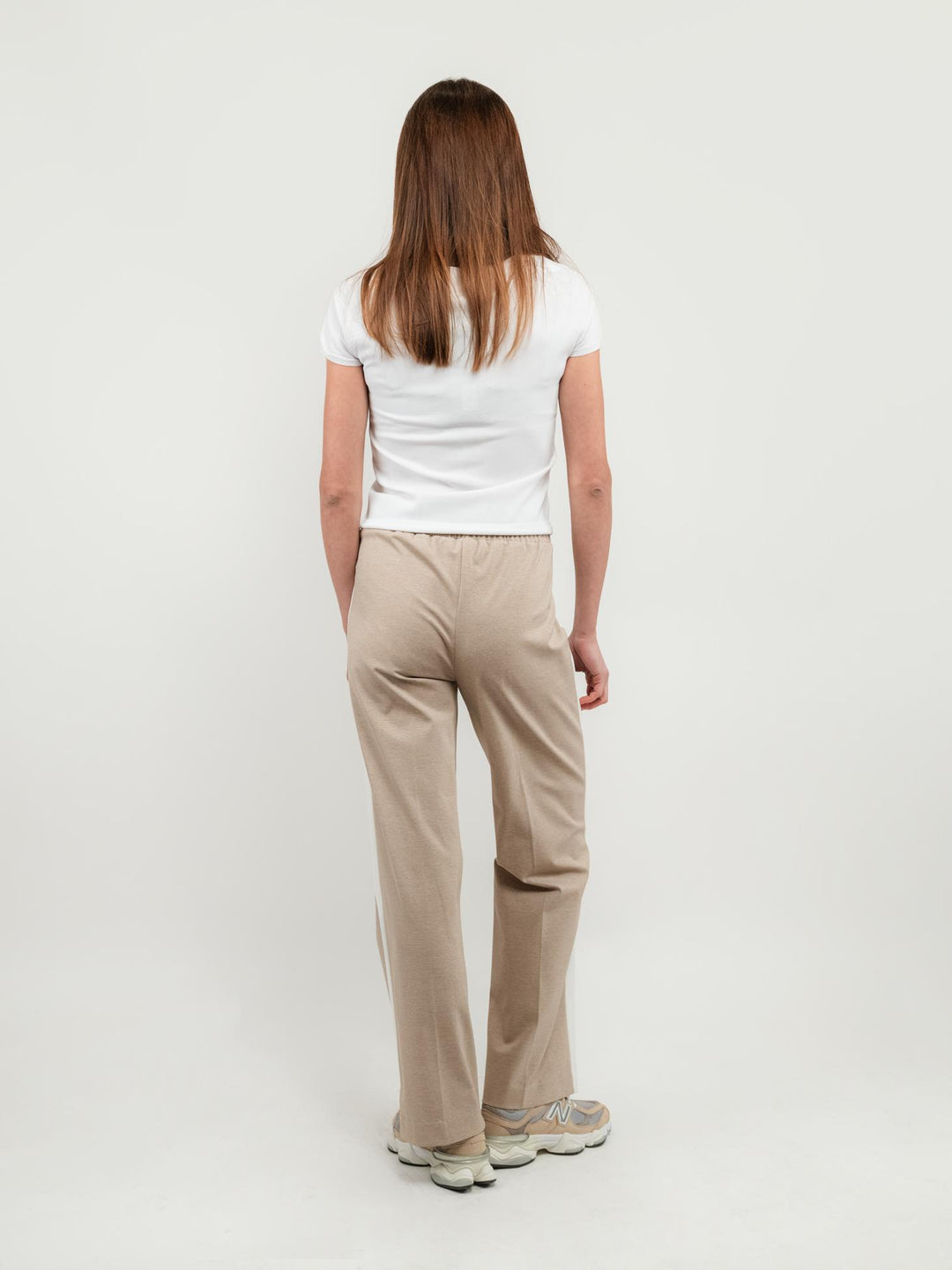 PANTALONE A PALAZZO BEIGE CON INSERTI LATERALI PANNA