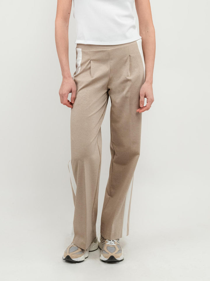 PANTALONE A PALAZZO BEIGE CON INSERTI LATERALI PANNA