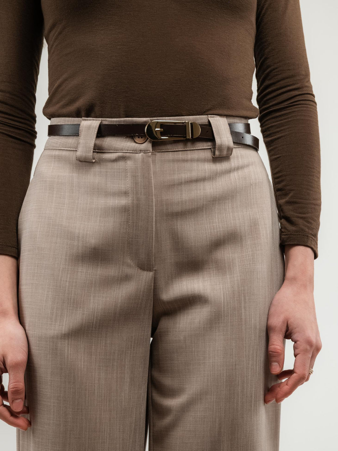 PANTALONE A PALAZZO BEIGE CON MAXI RISVOLTO