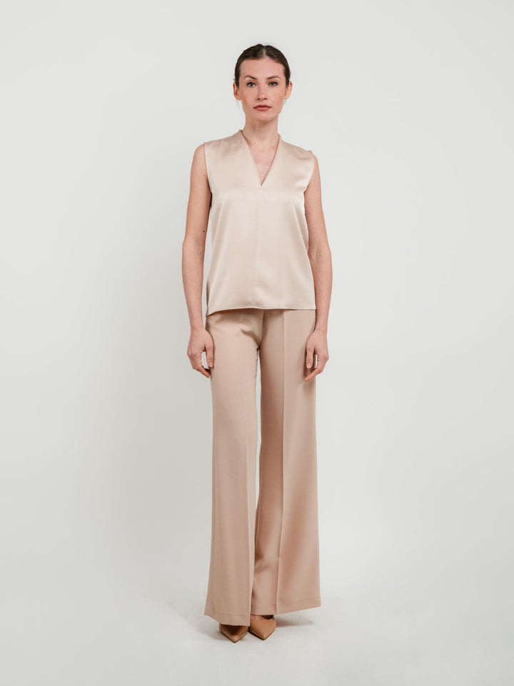 PANTALONE A PALAZZO BEIGE CON VITA ELASTICIZZATA