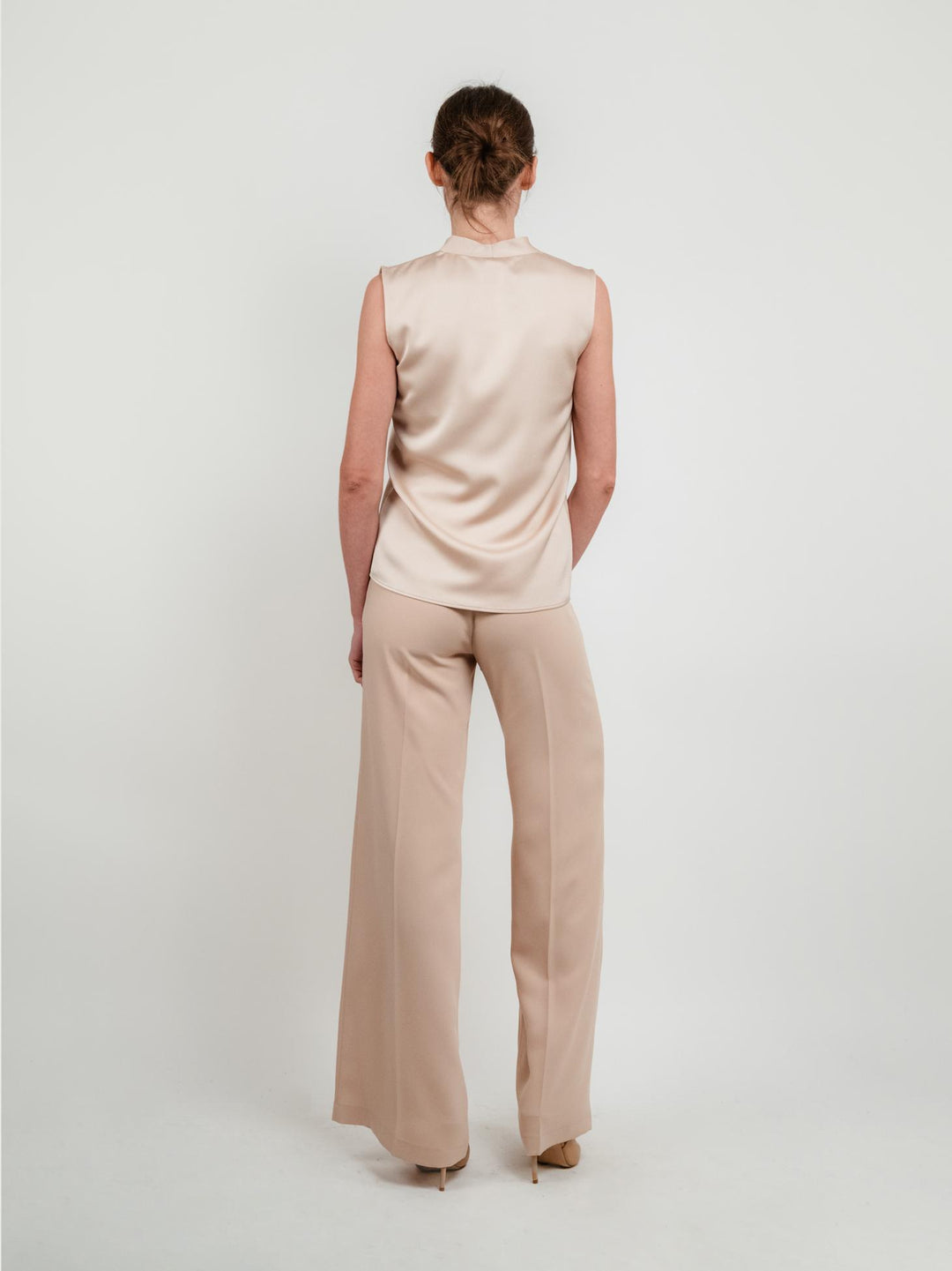 PANTALONE A PALAZZO BEIGE CON VITA ELASTICIZZATA
