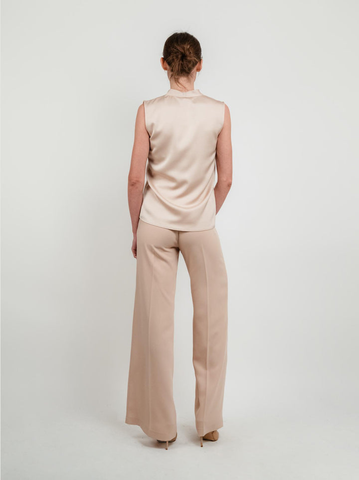 PANTALONE A PALAZZO BEIGE CON VITA ELASTICIZZATA