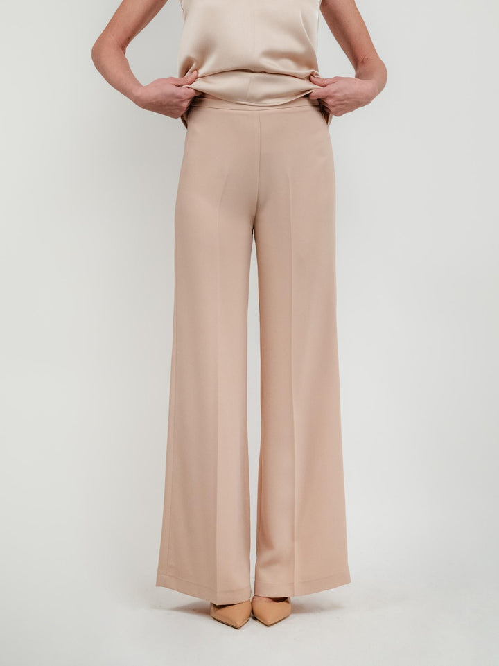 PANTALONE A PALAZZO BEIGE CON VITA ELASTICIZZATA