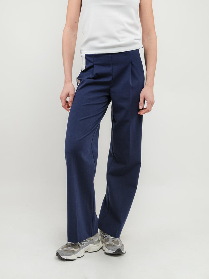 PANTALONE A PALAZZO BLU CON INSERTI LATERALI BIANCHI