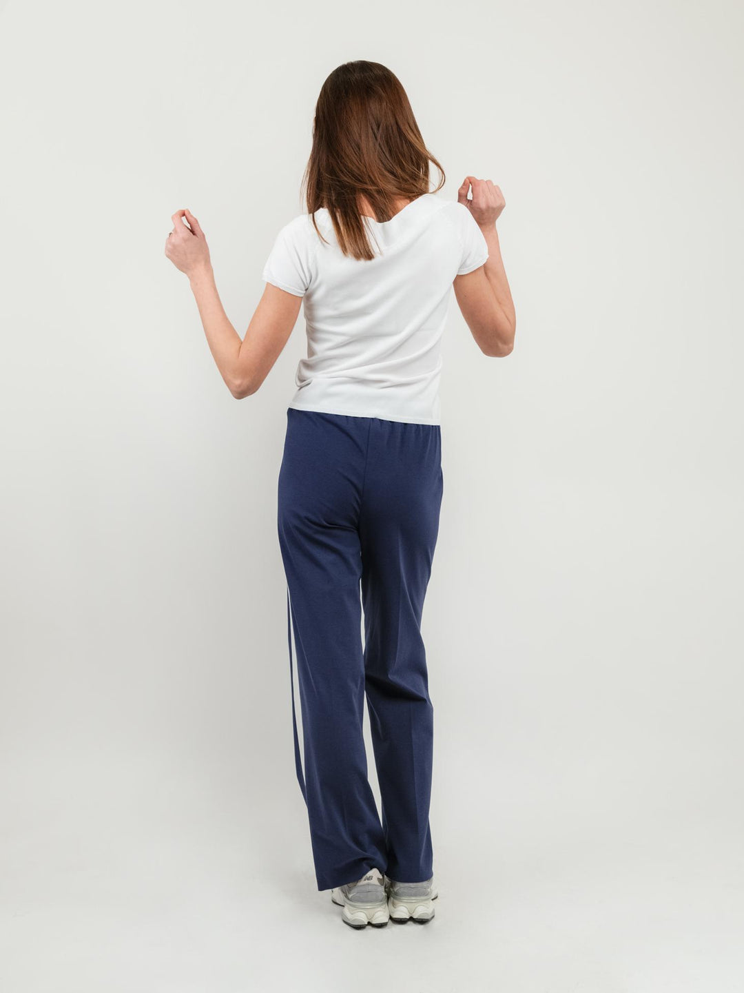 PANTALONE A PALAZZO BLU CON INSERTI LATERALI BIANCHI