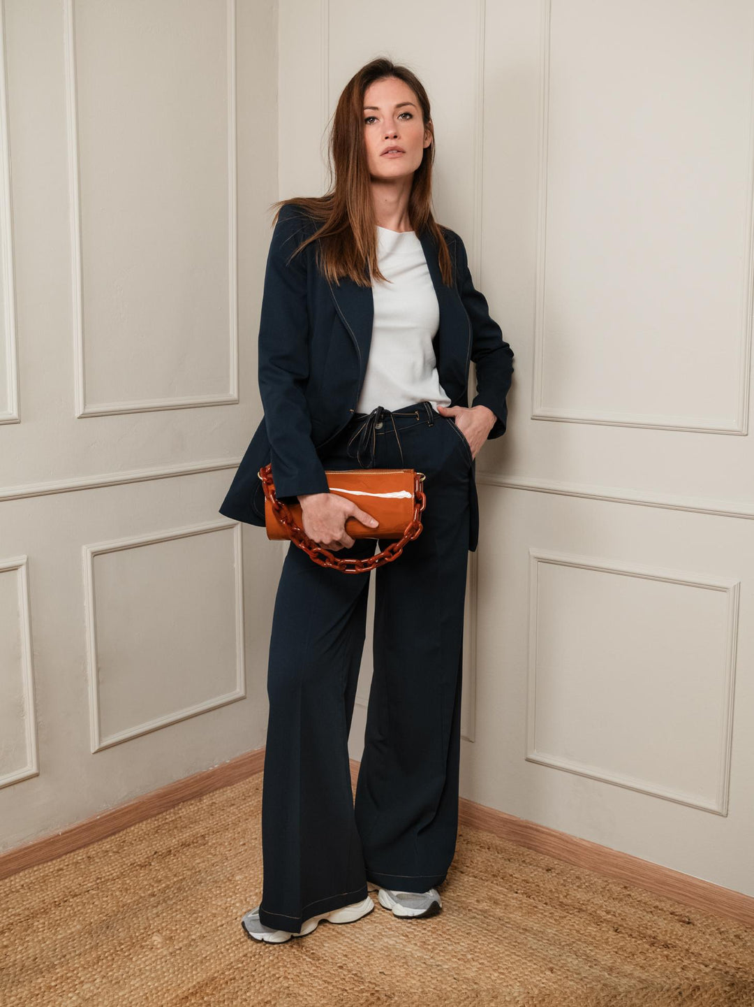 PANTALONE A PALAZZO CON COULISSE BLU SCURO