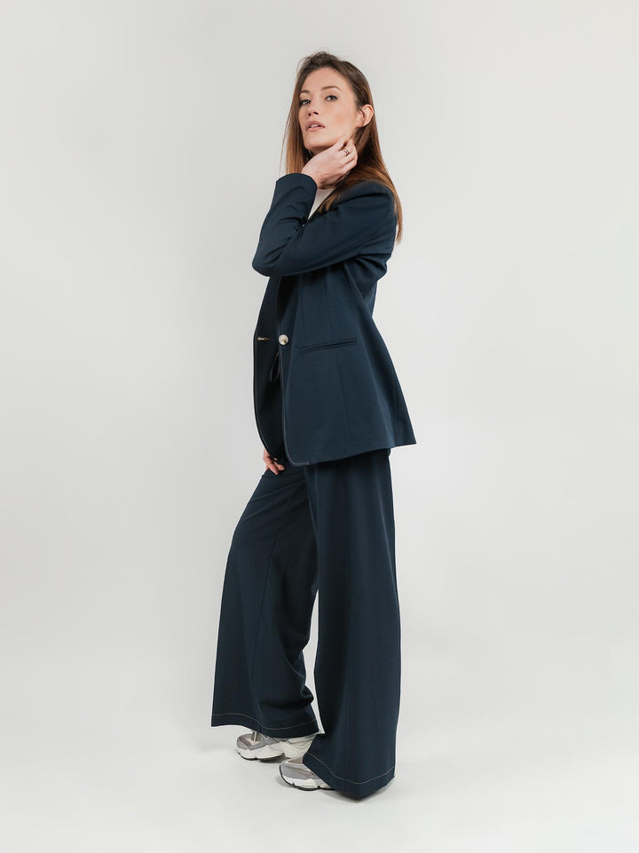 PANTALONE A PALAZZO CON COULISSE BLU SCURO