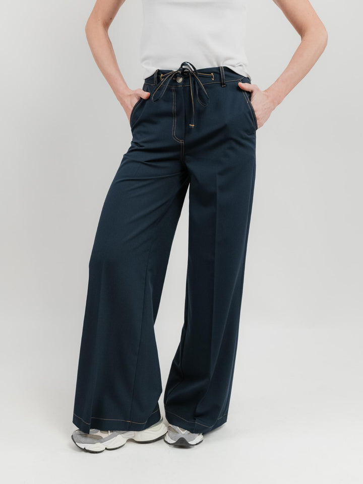 PANTALONE A PALAZZO CON COULISSE BLU SCURO