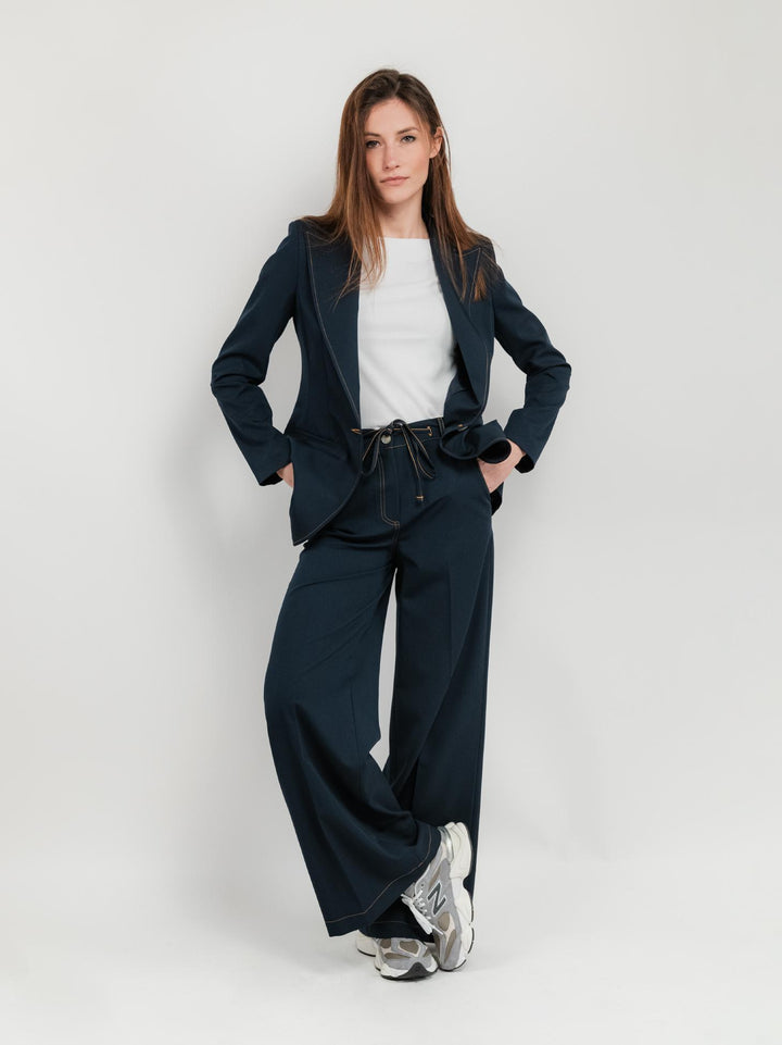 PANTALONE A PALAZZO CON COULISSE BLU SCURO