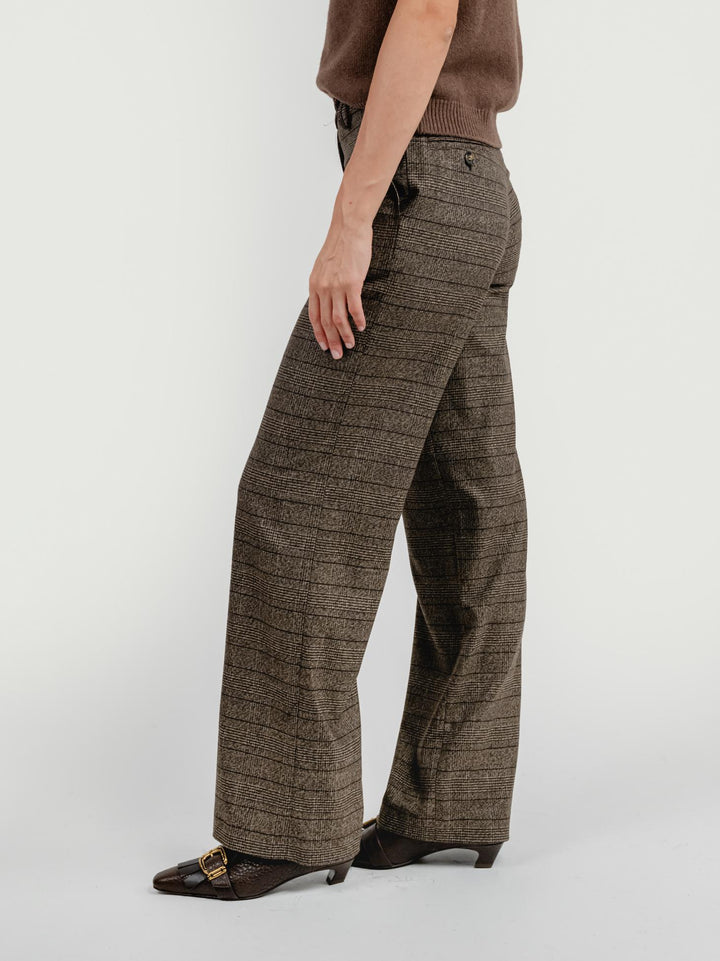 PANTALONE A PALAZZO FANTASIA CHECK TESTA MORO