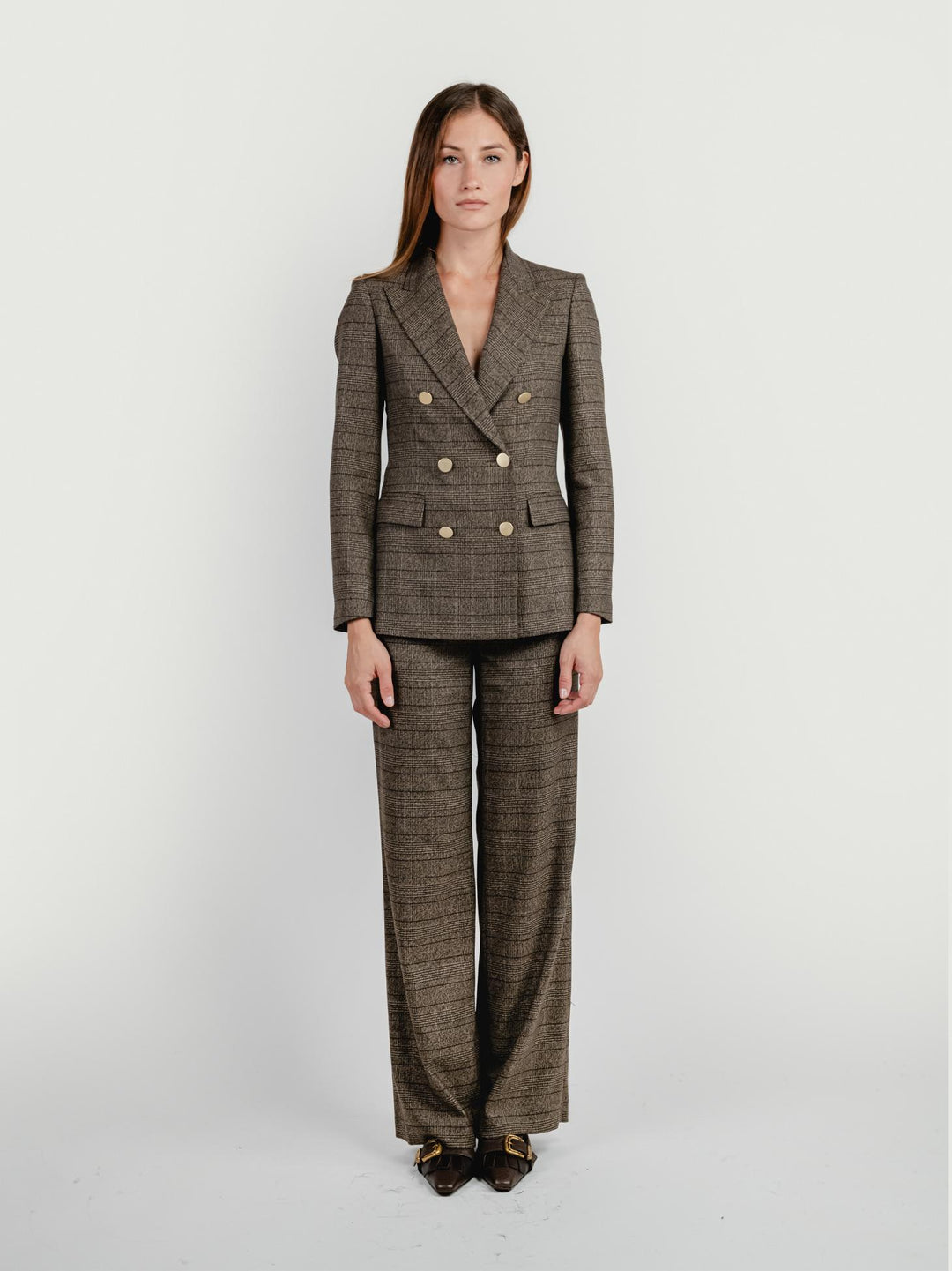 PANTALONE A PALAZZO FANTASIA CHECK TESTA MORO