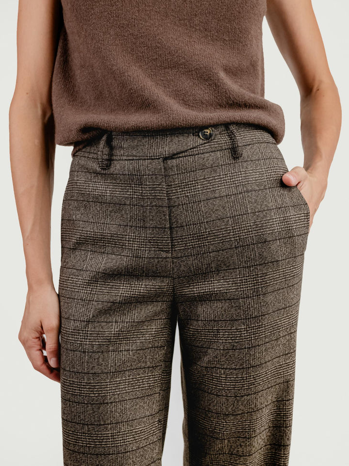 PANTALONE A PALAZZO FANTASIA CHECK TESTA MORO