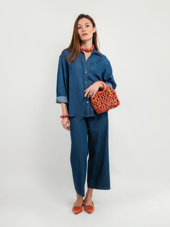 PANTALONE A PALAZZO IN COTONE DENIM