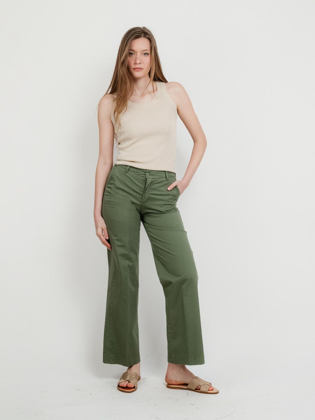 PANTALONE A PALAZZO IN COTONE SALVIA