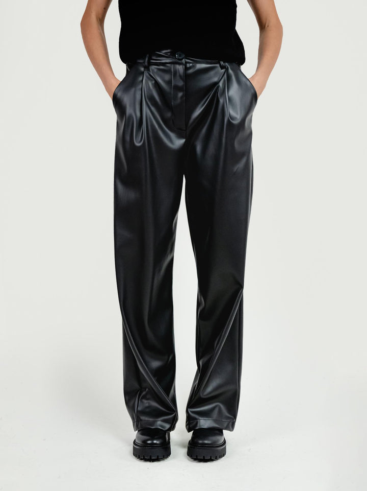 PANTALONE A PALAZZO IN ECOPELLE NERO