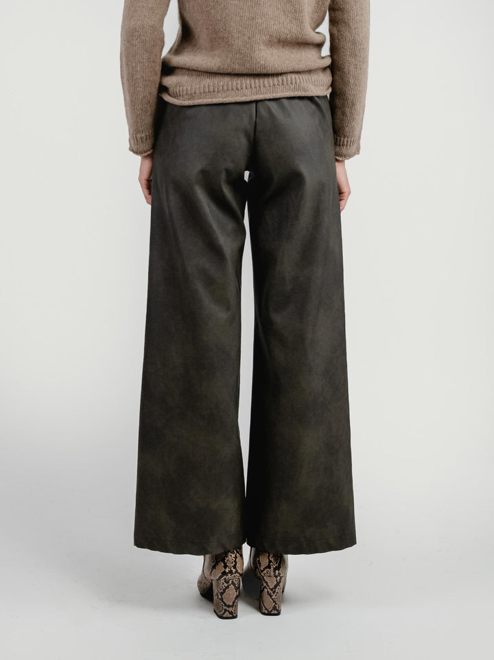 PANTALONE A PALAZZO IN ECOPELLE TESTA MORO