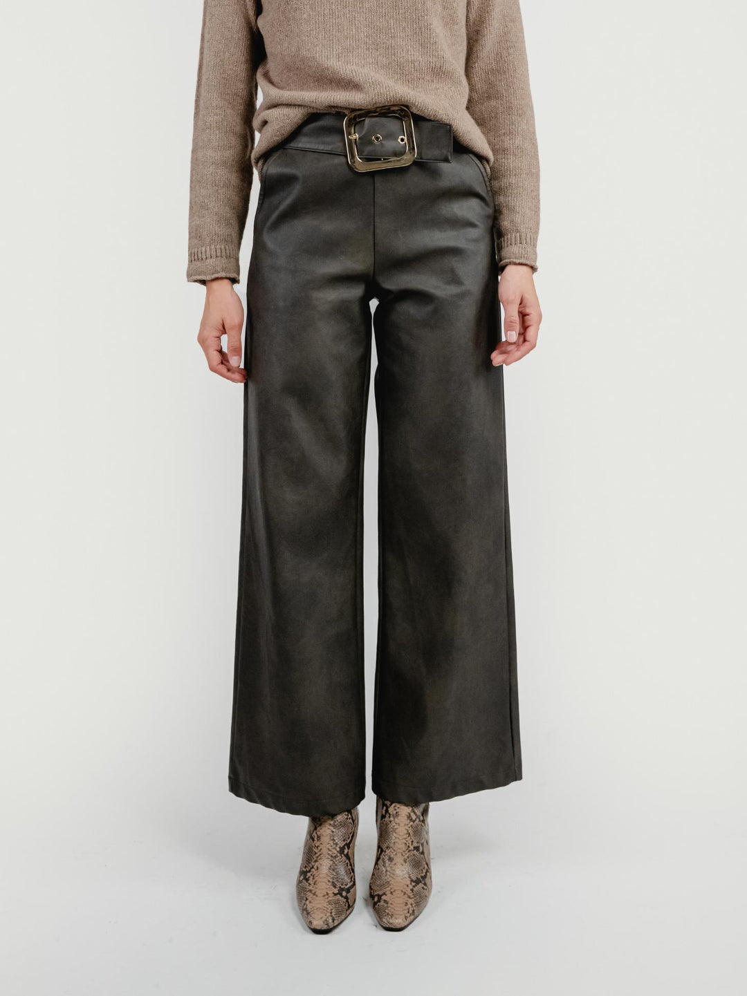 PANTALONE A PALAZZO IN ECOPELLE TESTA MORO