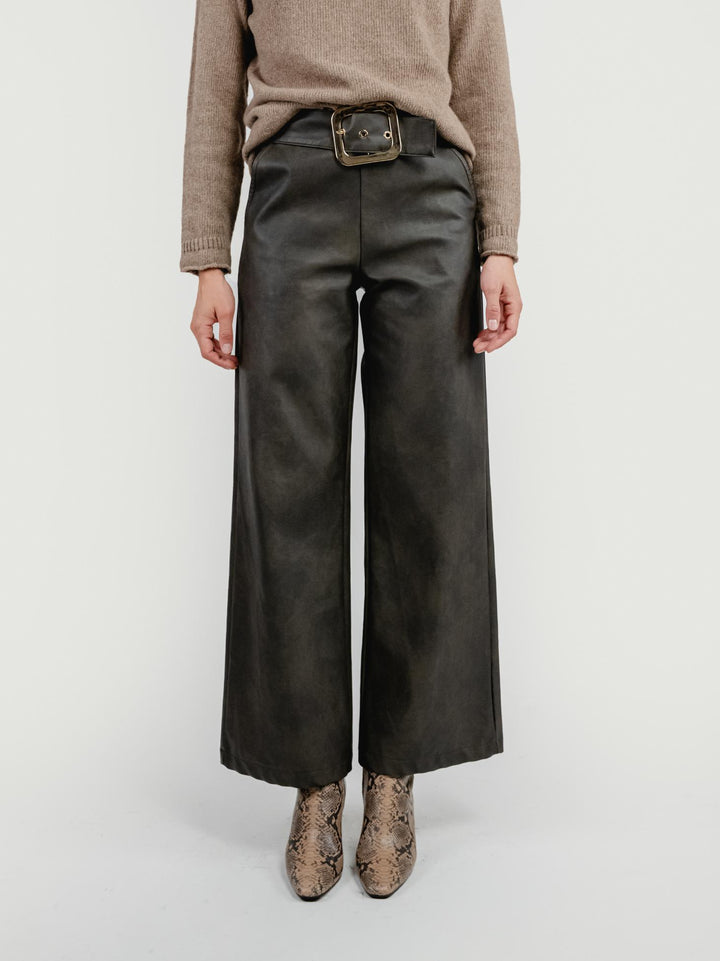 PANTALONE A PALAZZO IN ECOPELLE TESTA MORO