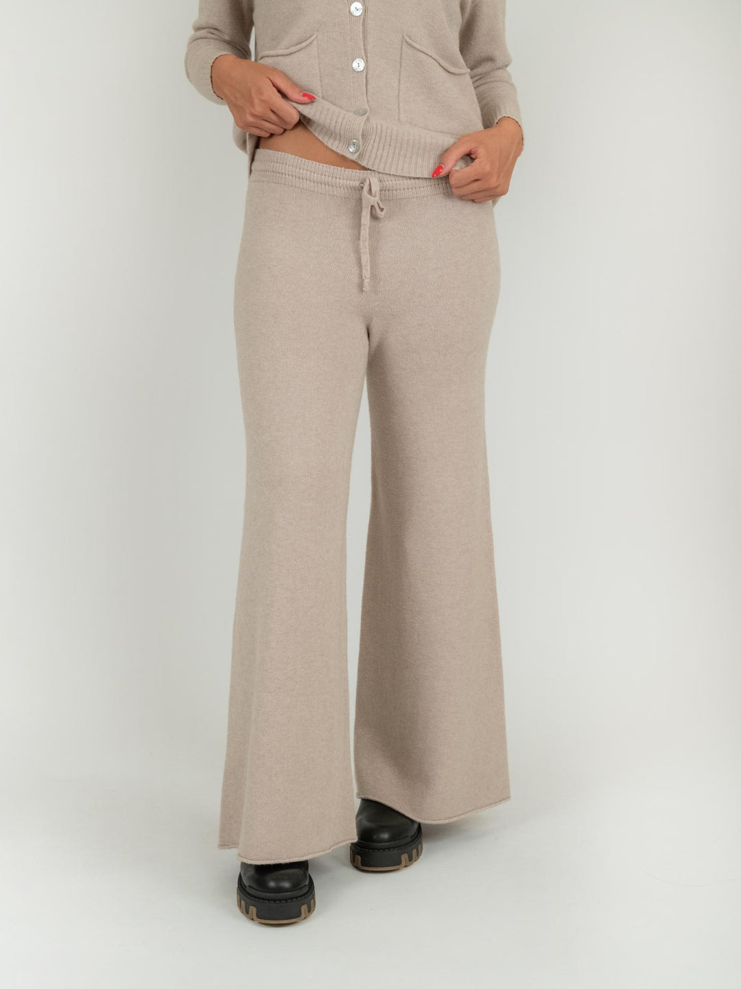 PANTALONE A PALAZZO IN MAGLIA BEIGE