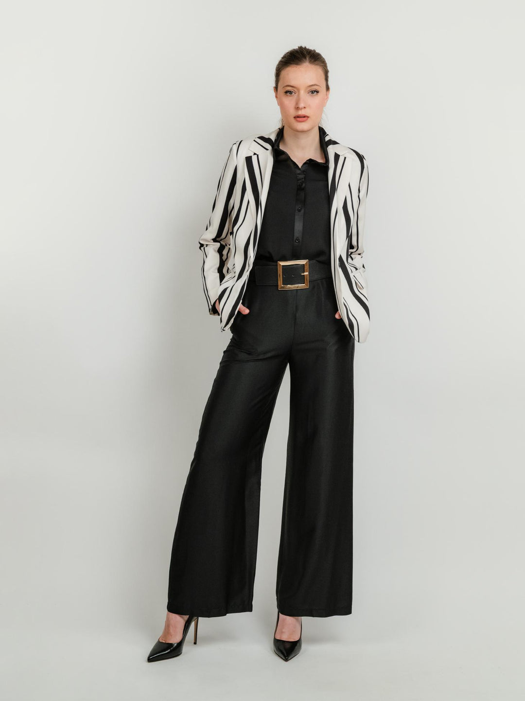 PANTALONE A PALAZZO IN RASO NERO