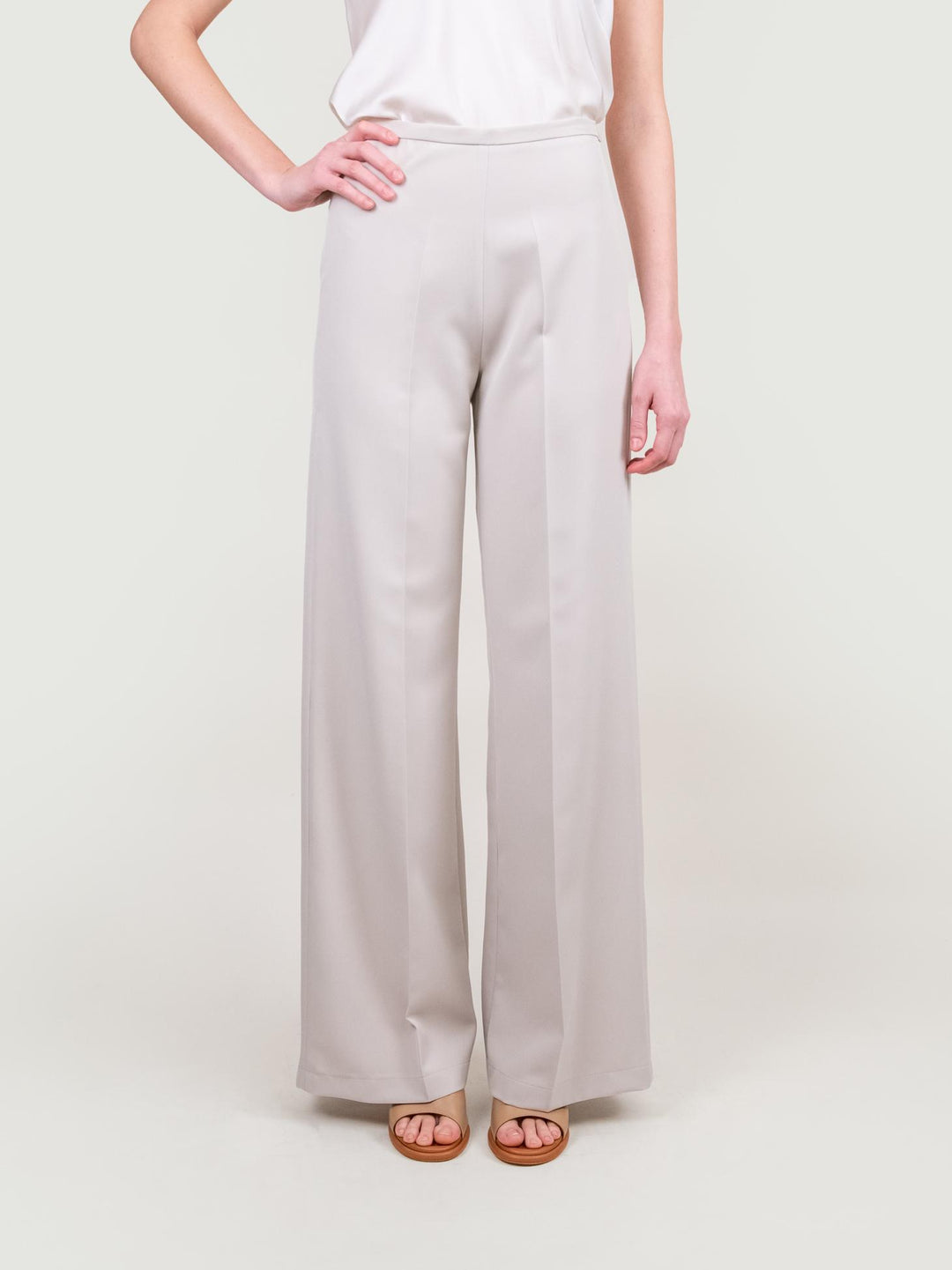 PANTALONE A PALAZZO IN TESSUTO PANNA