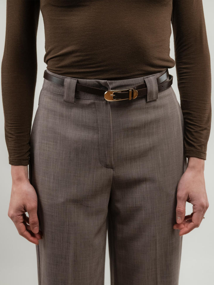 PANTALONE A PALAZZO MARRONE CON MAXI RISVOLTO
