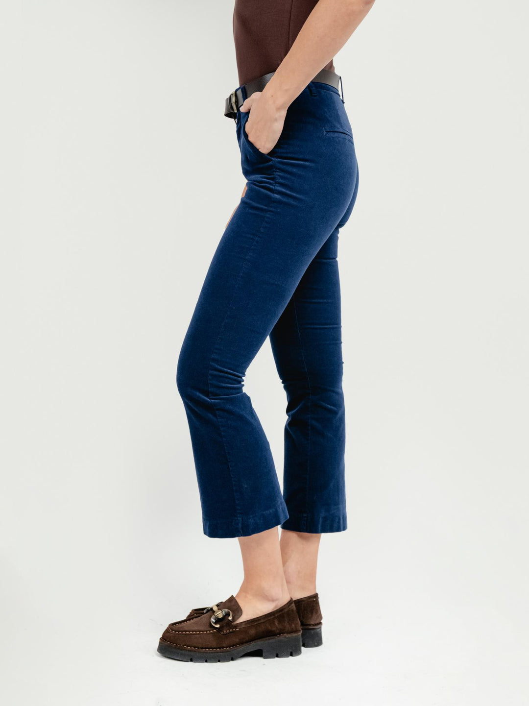 PANTALONE A TROMBETTA BLU IN VELLUTO