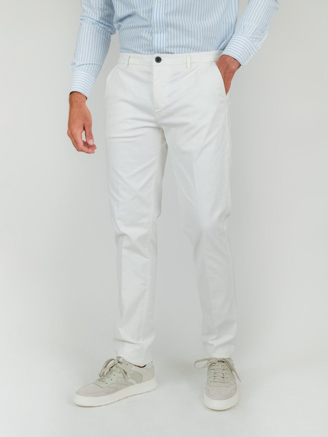 PANTALONE BIANCO CON TASCHE A FILO
