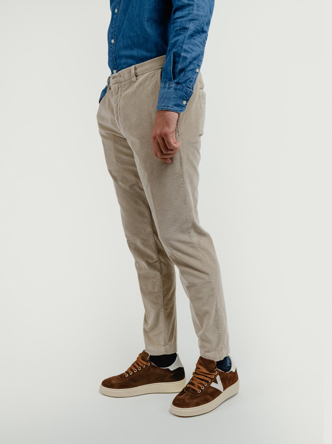 PANTALONE BROKER IN VELLUTO A COSTE BEIGE