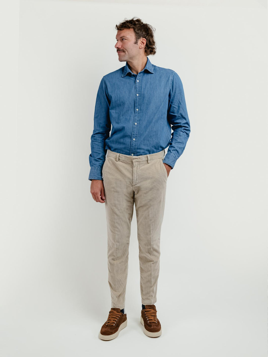PANTALONE BROKER IN VELLUTO A COSTE BEIGE