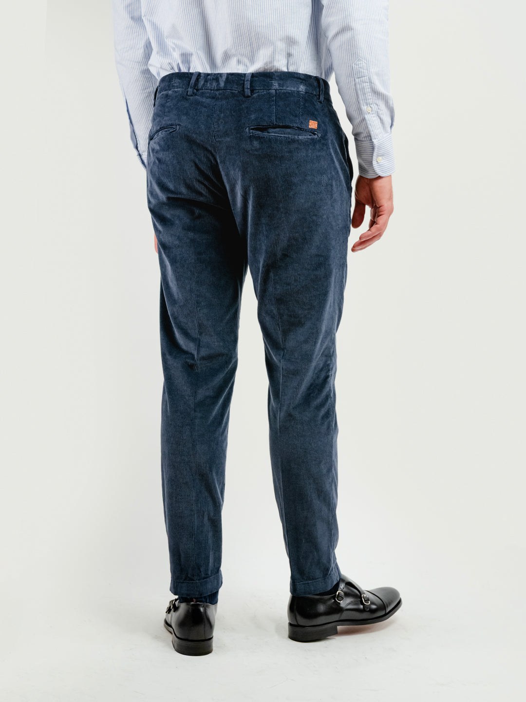PANTALONE BROKER IN VELLUTO A COSTE BLU