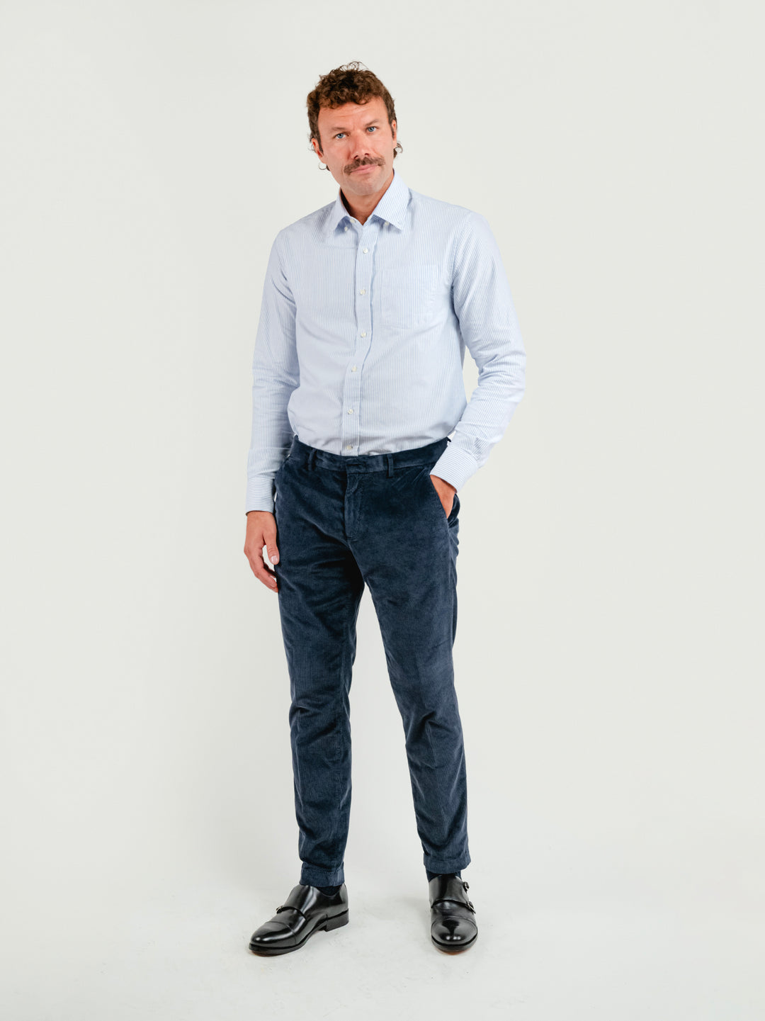PANTALONE BROKER IN VELLUTO A COSTE BLU